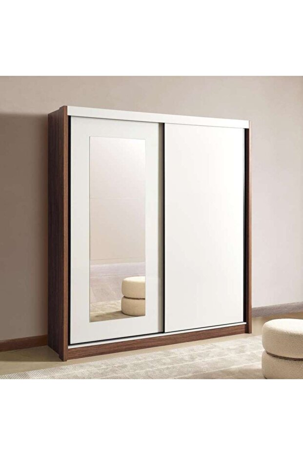 Valencia 2 Door Sliding Wardrobe - Walnutwhite Gloss