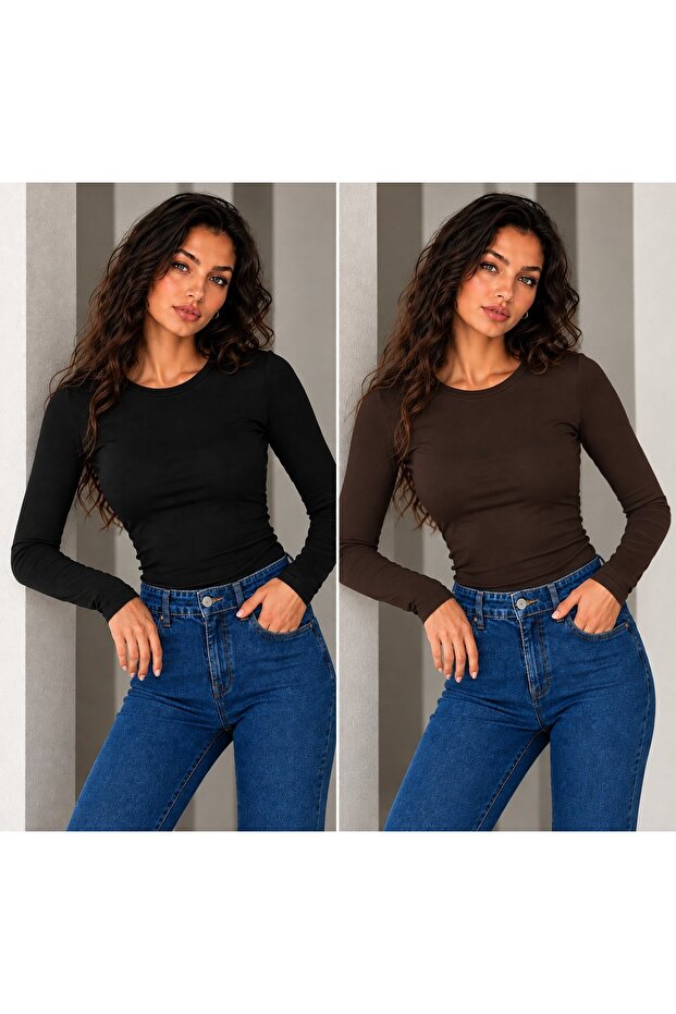 Women's 2-Piece Ultra Soft Flexible Crew Neck Basic Blouse