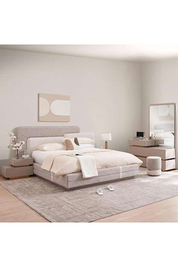 Roma 6 Pc Bedroom Set With Hydraulic Bed 180x200 Cm - Cream