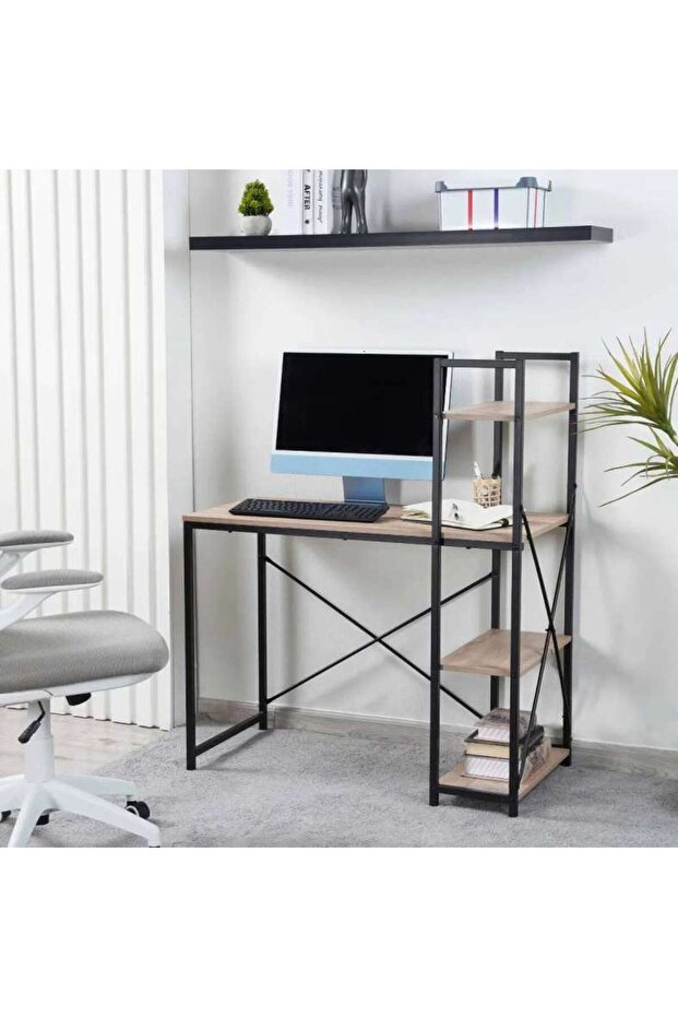 Weltech Writing Desk With Shelves -natural Black