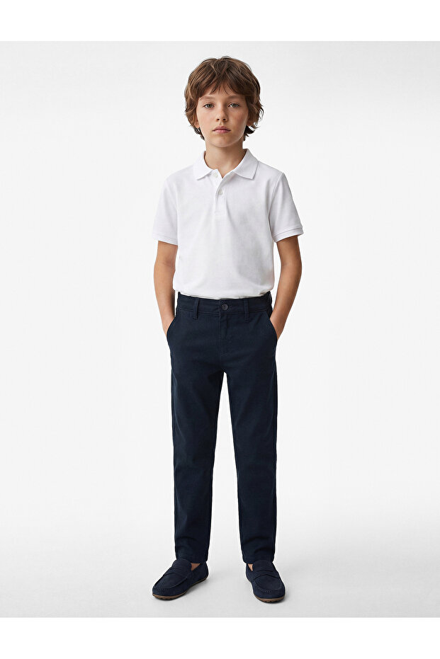 Cotton Buttoned Short Sleeve Basic Polo Collar School T-Shirt