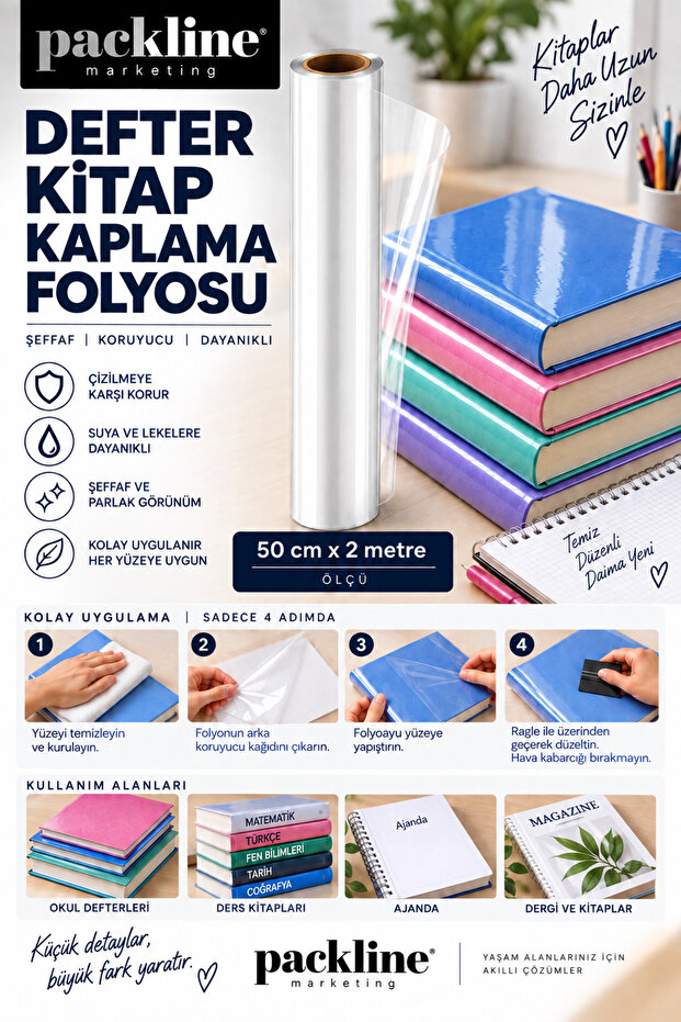 Transparent Self-Adhesive Notebook Covering Foil 50cm X 2Meters