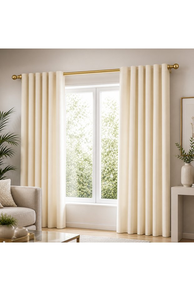 Aluminum Pipe Rustic Curtain Hanger with Gold Wooden Head, Without Rails, 250 cm