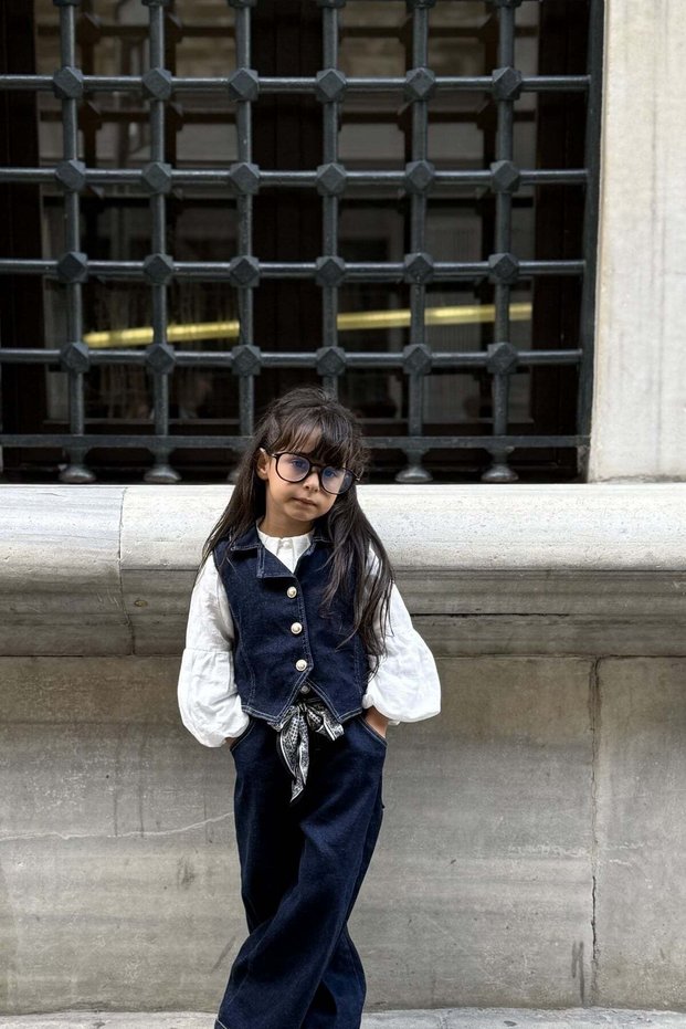 Denim Vest Pants Set with Accessories Gift Navy Blue