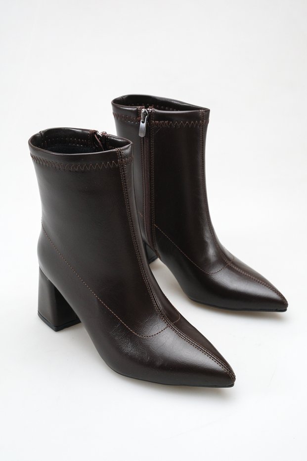 Women's Brown Pointed Toe Heeled Boots