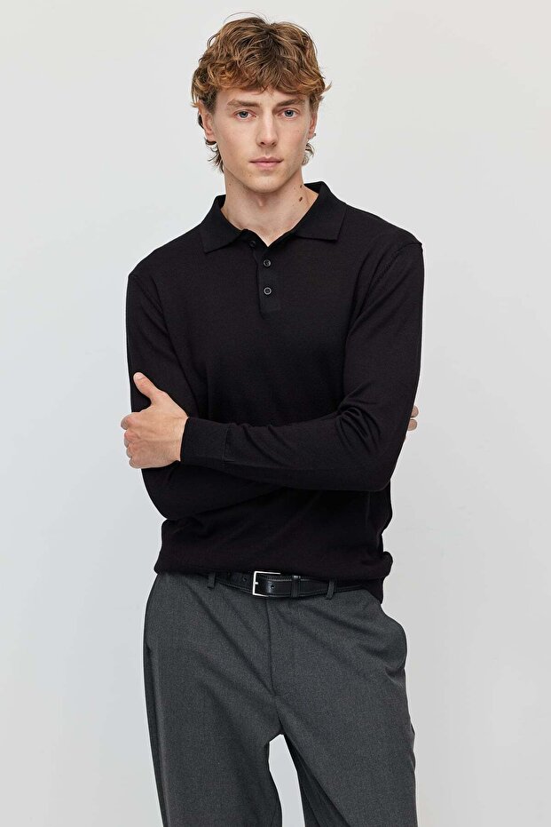 Men's Buttoned Polo Collar Slim Knit Sweater