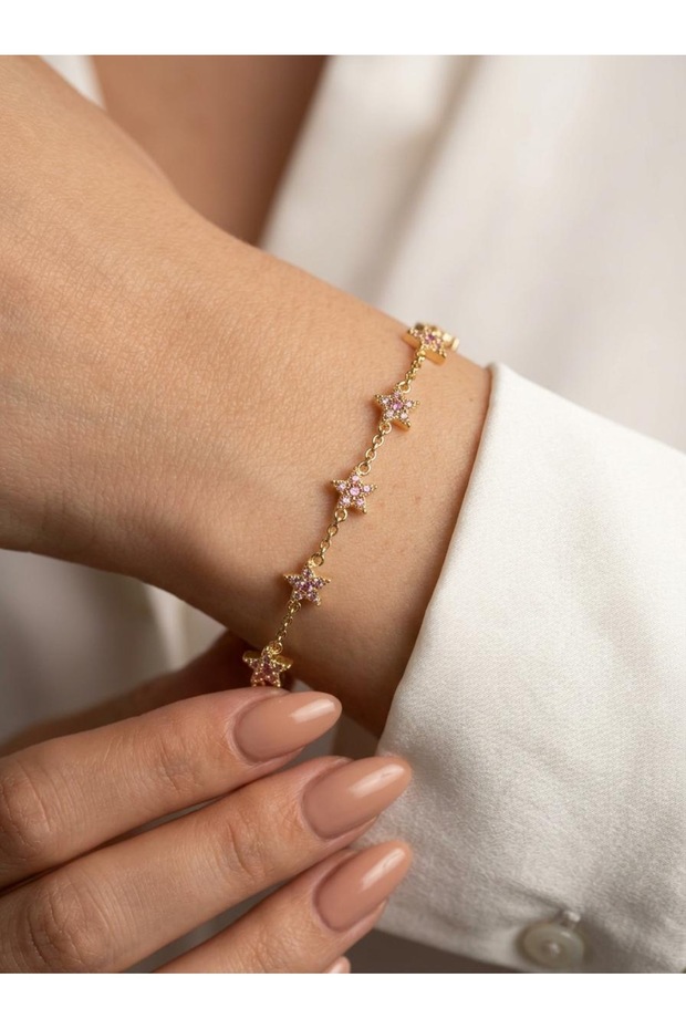 Pink Stone Star Patterned Chain Bracelet