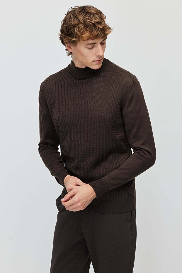 Men's Half Fishnet Patterned Knitwear Sweater