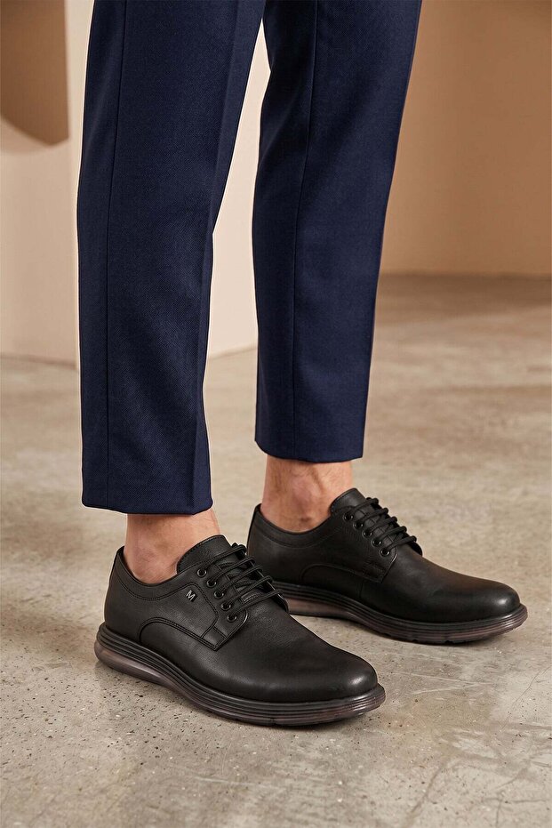 Elit 26Knbl4032 Men's Genuine Leather Casual Shoes Black