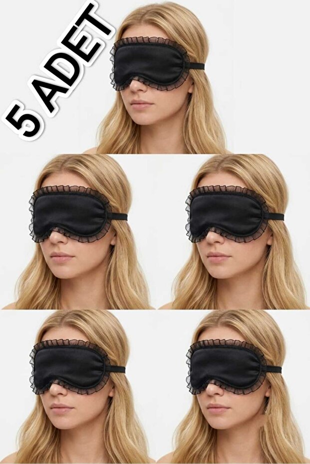 5-Piece Advantage Pack Special Design Ruffled Black Unisex Sleep Mask - Lightproof Stylish Eye Mask Set