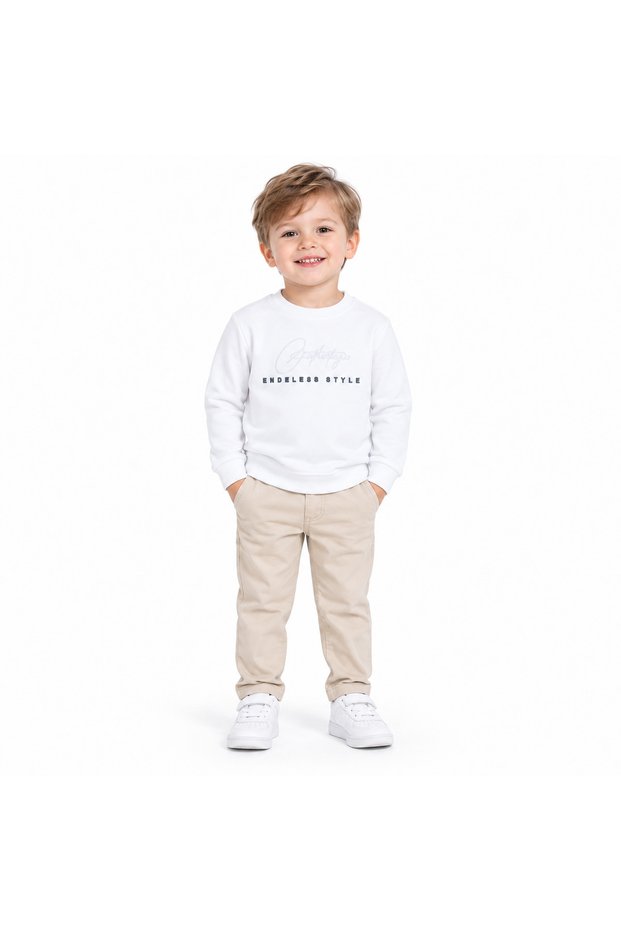 Tanem 20609-26 Boys Printed Sweatshirt Crew Neck Long Sleeve Ribbed White Casual Top 1-4 Years