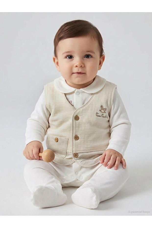 Retro Toyz Printed Vest for 3-12 Months - Ecru