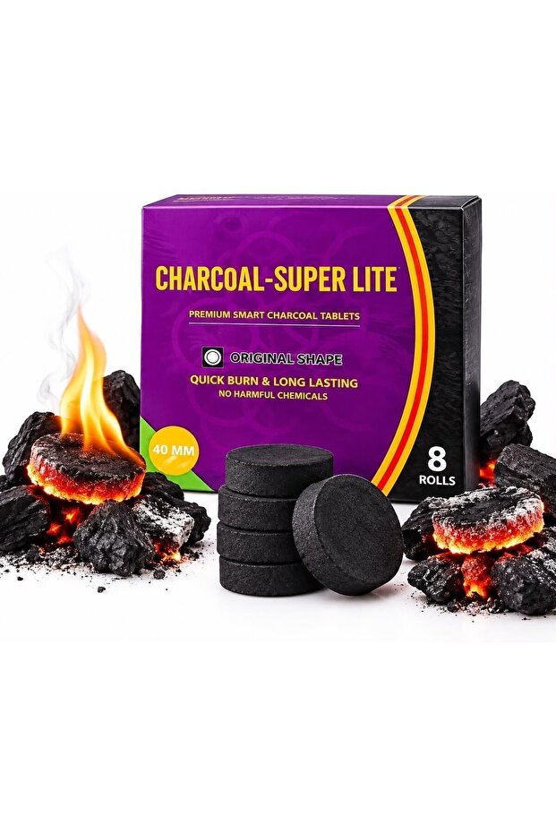 Charcoal Super - Lite For Bakhoor- Smart Charcoal Tablets - Bakhoor Coal 40 mm- 80 Pcs (8 Rolls)