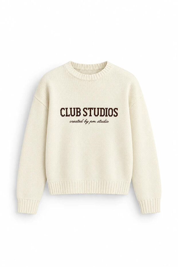 Club Studios - White - Boxy Fit Crew Neck - Men's Sweatshirt
