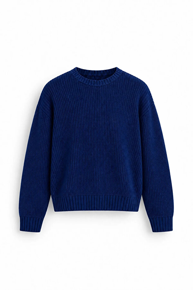 Vincent - Navy Blue - Boxy Fit Crew Neck - Men's Sweatshirt