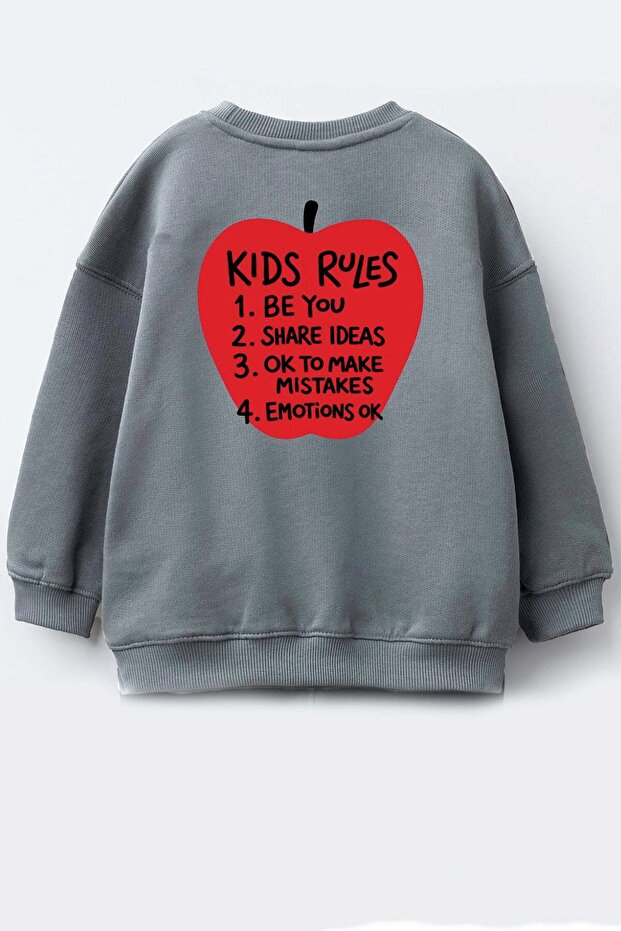 Unisex Kids' Apple Printed 3 Thread Fabric Cotton Sweatshirt