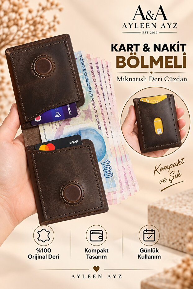 100% Genuine Leather Men's Wallet Viral 3 Models - Magnetic Card Holder, Cash Compartment, Gift Boxed
