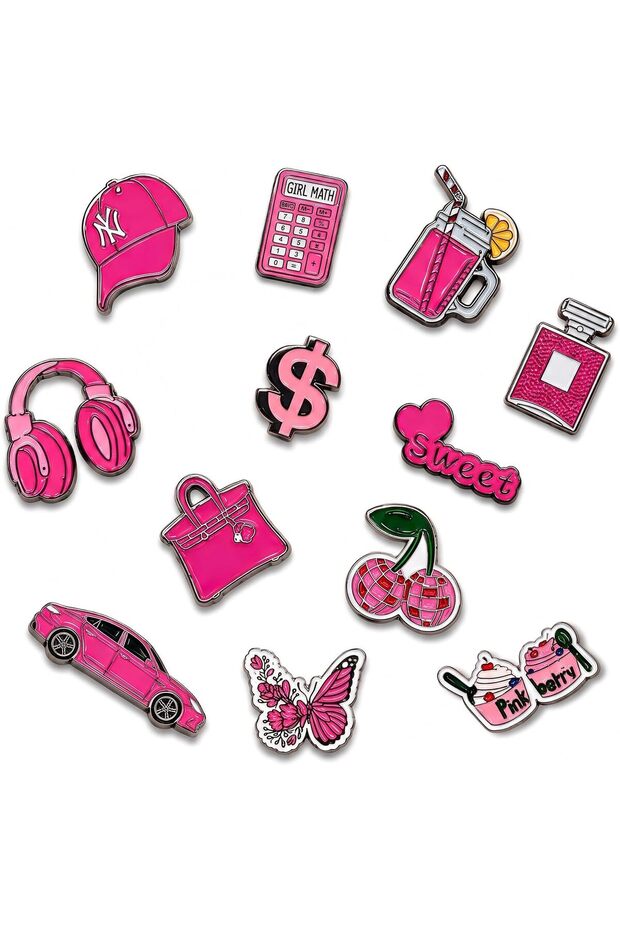 Pink Aesthetic Metal Stickers 12Pcs, Girly Laptop iPad Phone Decor Set