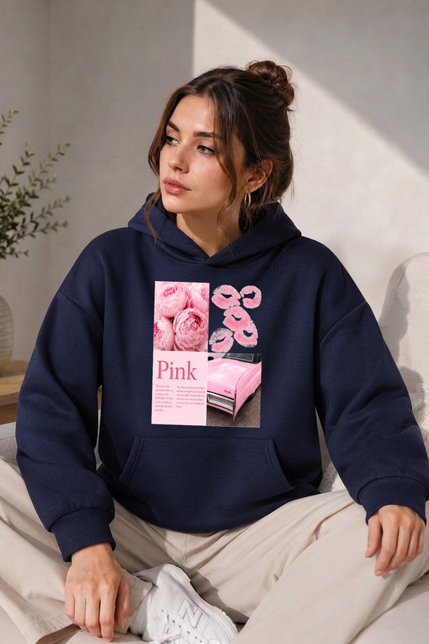 Unisex Pinkcar Printed Oversize Hoodie Hooded Sweatshirt