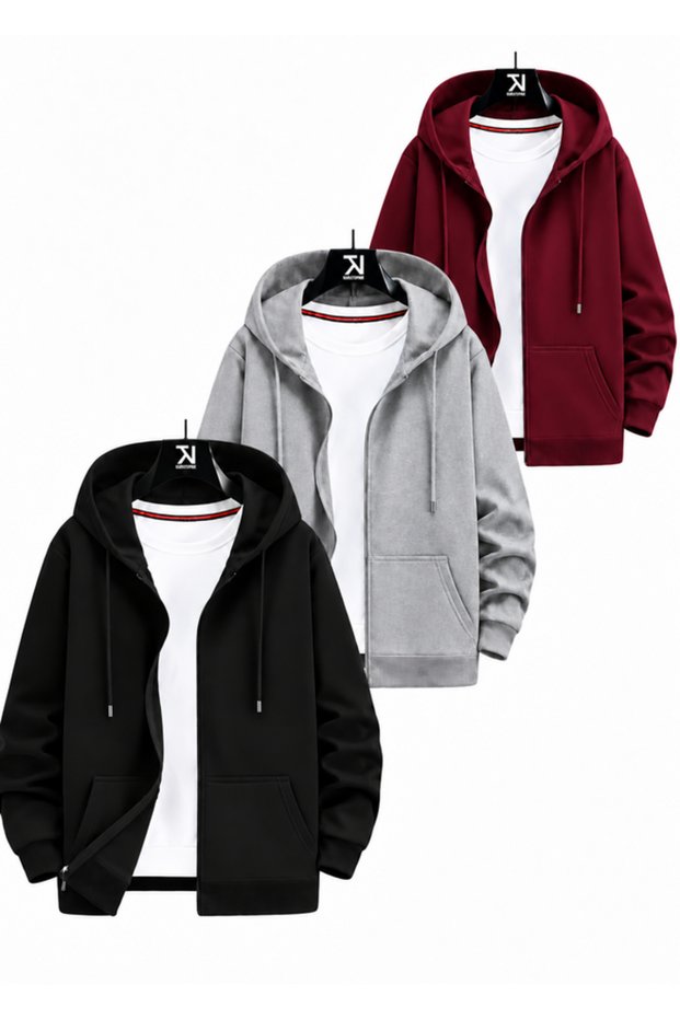 3-Piece Hooded Unisex Zippered Sweatshirt / Cardigan