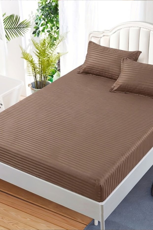 Double Bed Fitted Sheet With 2 Pillow Covers Soft Comfortable Elastic Bedding Set - 160x190