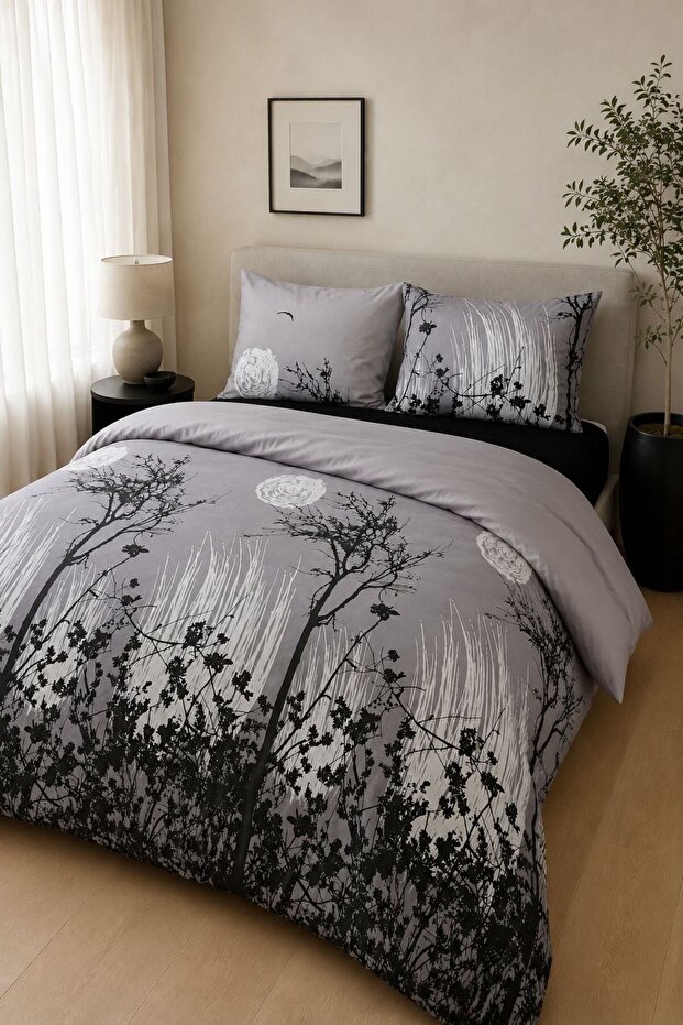 Easy-Iron Duvet Cover Set Double Size Yakamoz Gray