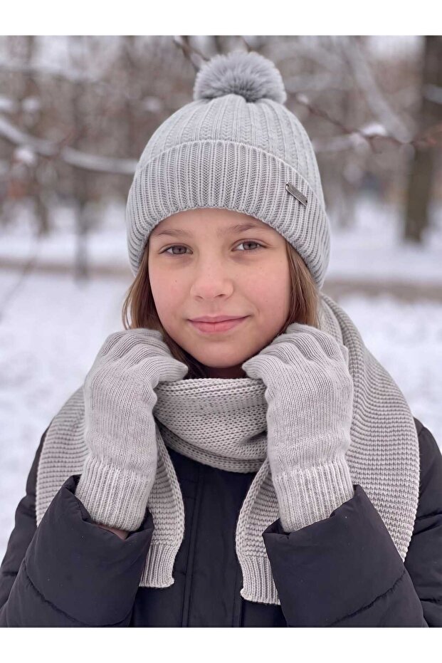 Kitti 9-15 Years Old Girls' Lined Scarf, Beanie, Gloves 3-Piece Set