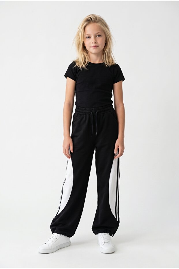 Girl's Garnished Cuffed Elasticated Bottom Sweatpants