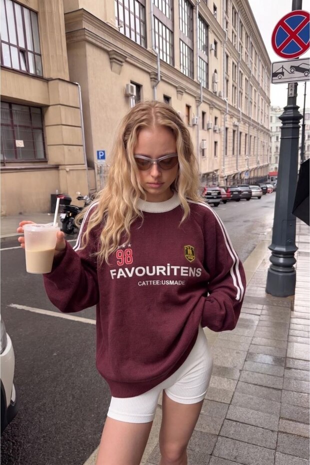 College Collar Stripe Detailed Embroidered Oversize Knitwear Sweater Aw26Kz00072