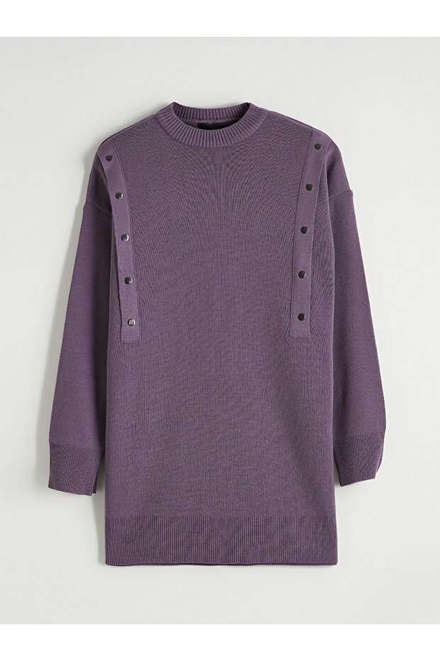 Crew Neck Women's Knitwear Tunic Sweater