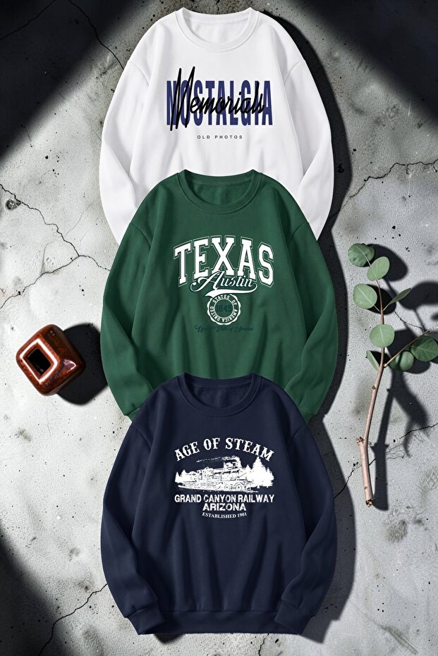 Unisex Mixed Printed Crew Neck Sweatshirt Set – Pack of 3