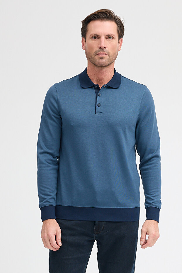 Men's Polo Neck Long Sleeve Sweatshirt