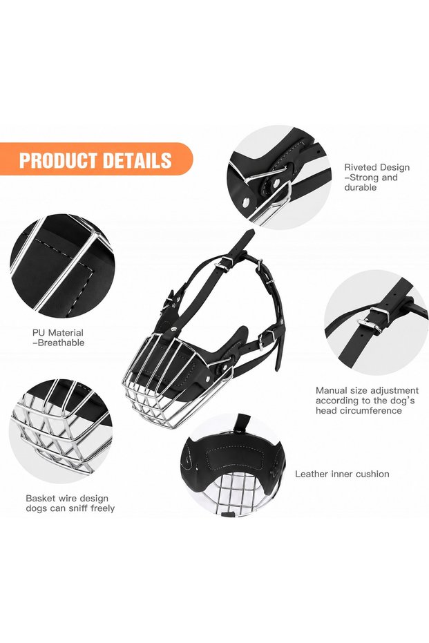 Medium Breed Metal Leather Dog Muzzle 28 cm Black