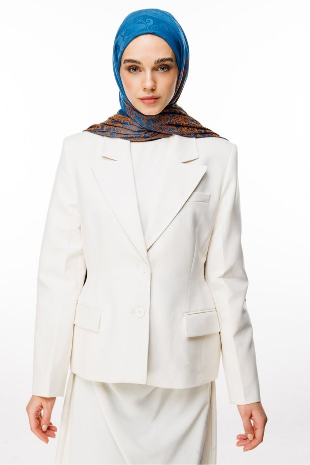 Nora Pattern Double Sided Shawl Petrol Blue-Orange