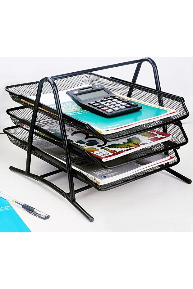 3-Tier Tabletop Movable Perforated Metal File Rack