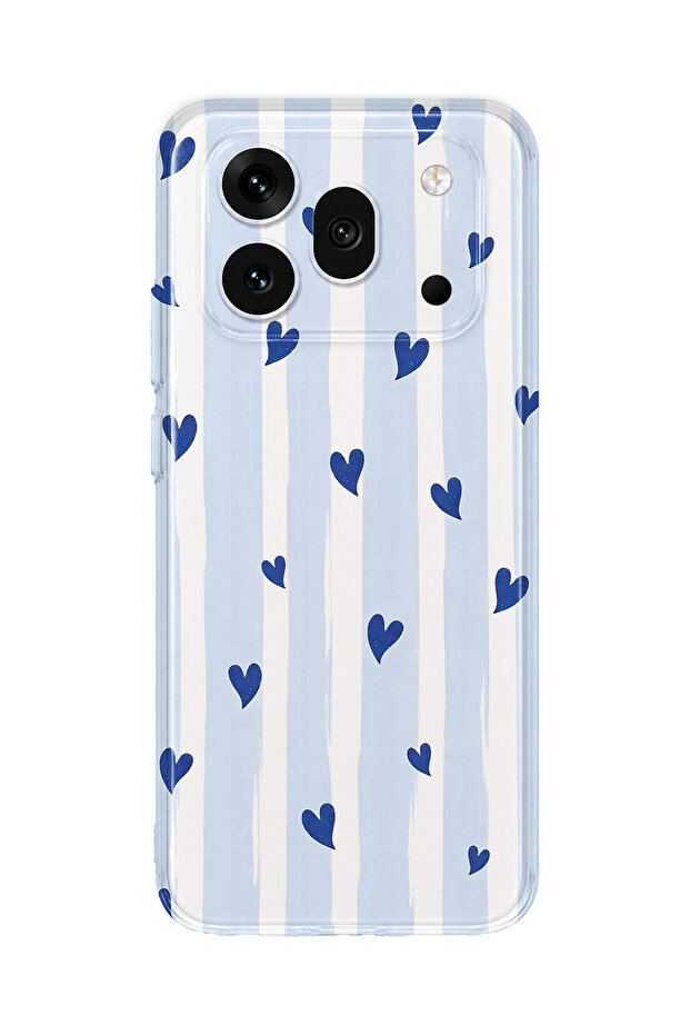 Honor 600 Pro Compatible Blue Hearts Pattern Transparent Phone Case