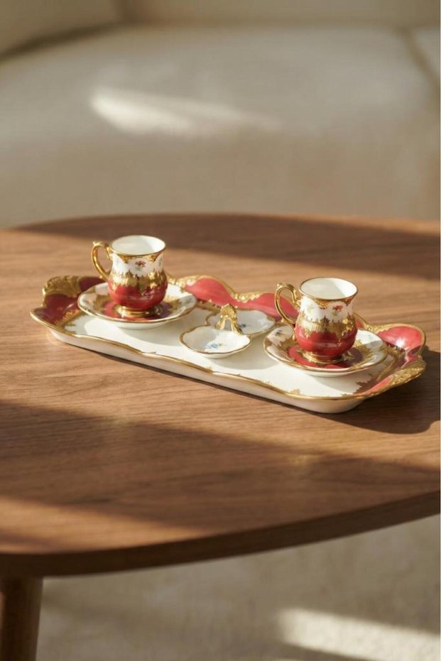 Braxton Cup Set with Tray Red Bje-08710