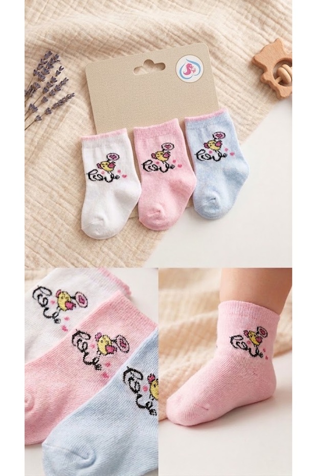 Mi̇lays Baby Ki̇ds Baby Girl Cotton Socks 0-3 Months (3 Pairs)