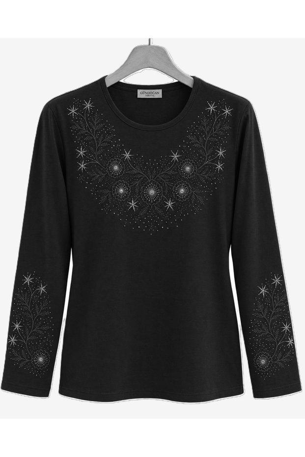 Women's Stone Embellished Luxury Mother Combed Cotton Blouse
