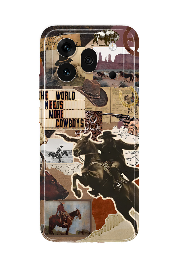Honor 600 Pro Compatible Cowboy Western Collage Pattern Transparent Phone Case