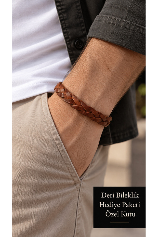 Belcario Emberbraid Caramel Brown Leather Men's Bracelet - Double Braided Thick Design