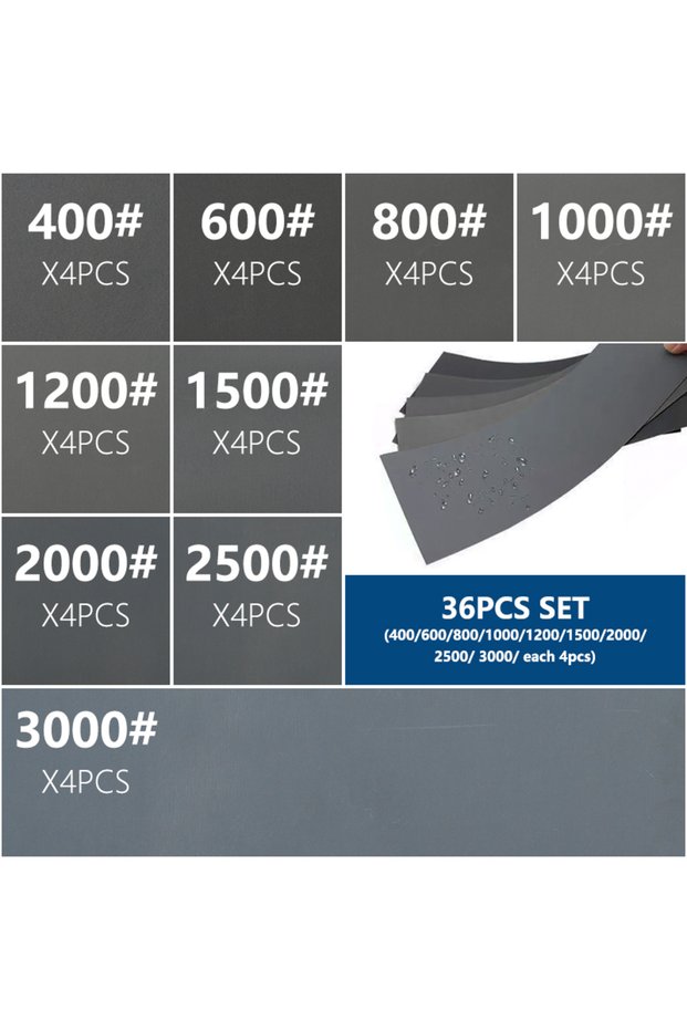 36pcs XCAN 36Pcs Sandpaper Set Wet/Dry Sanding Paper Grinding Polishing Abrasive Tools 400 600 800 1