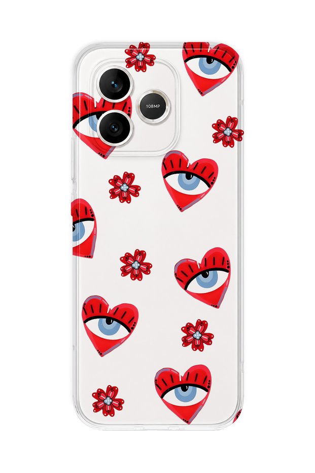 Honor 600 Lite Compatible Transparent Phone Case with Heart and Evil Eye Pattern