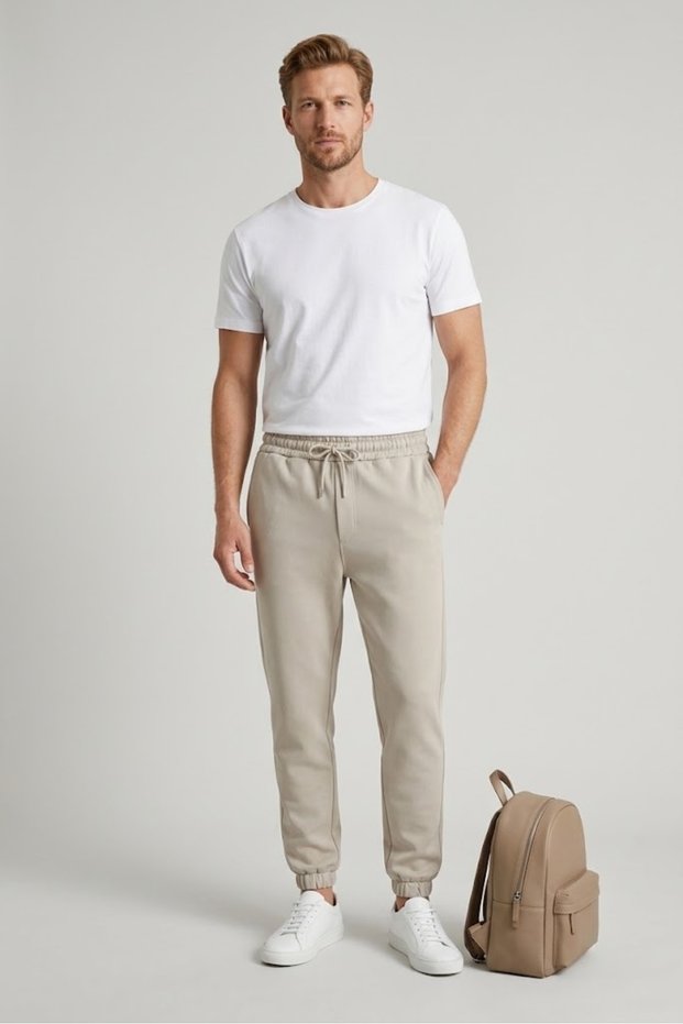 3 Thread Men's Sweatpants with Elastic Cuffs Soft Cotton Smoked Gray Brown Black Stone