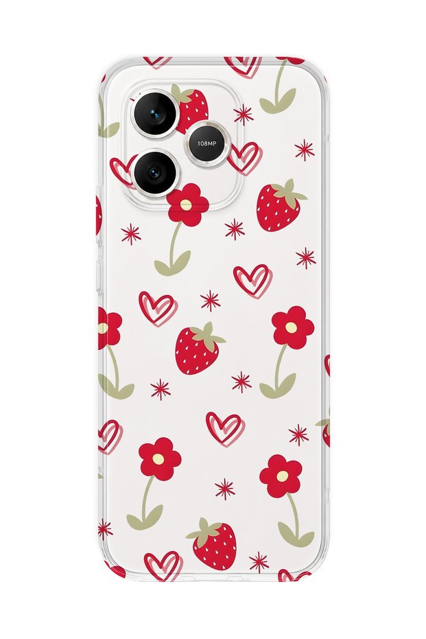 Honor 600 Lite Compatible Strawberry and Heart Pattern Transparent Phone Case
