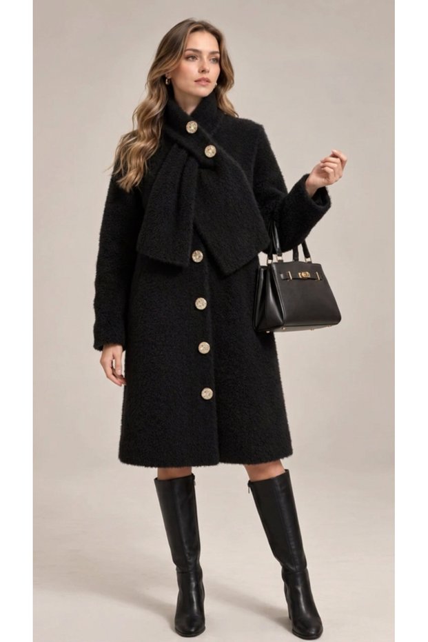 Knitted Button Detailed Crew Neck Soft Long Knitwear Cardigan