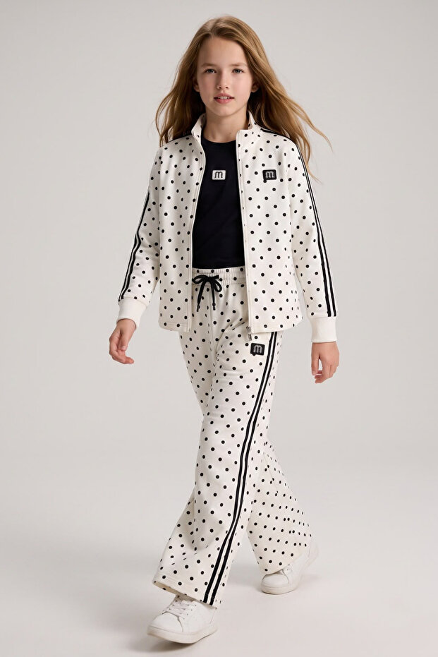 9-15 Years Old Prime Polka Design Girls' 3-Piece Set-Ecru