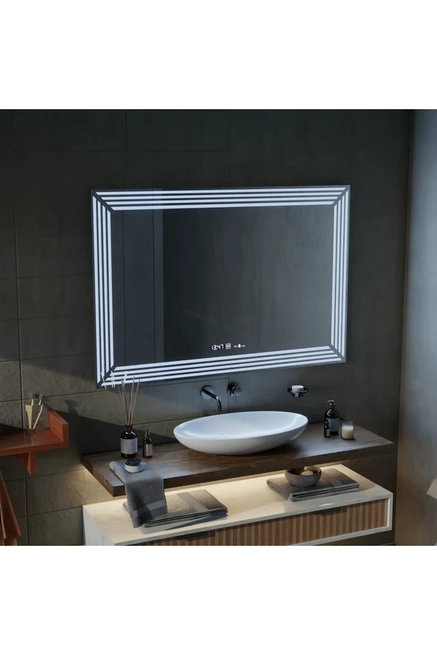 Rectangular LED Mirror, 120x80cm, Venezia MotionGlow Marcello Sensor, Defog System, Clock & Thermometer, Dimmable