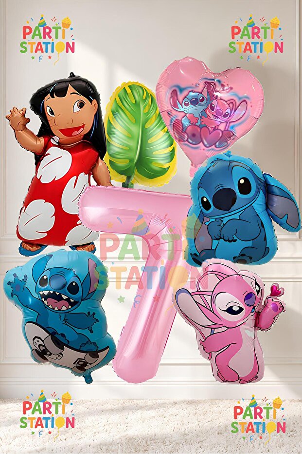 Lilo Stitch and Angel Balloon Set for Ages 7 - 7 Piece Large Size Birthday Balloon Set