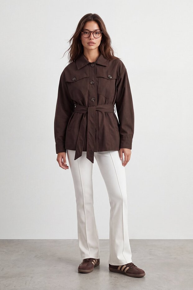 Buttoned tie-up jacket